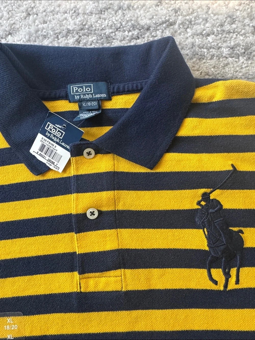 Ralph Lauren Yellow and Navy Striped Polo - Kids